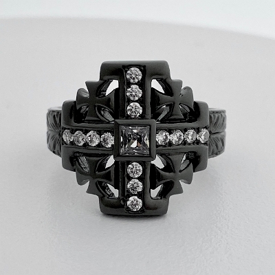 MALTESE CROSS RING / SILVER / ZIRCONIA / BLACK RUTHENIUM