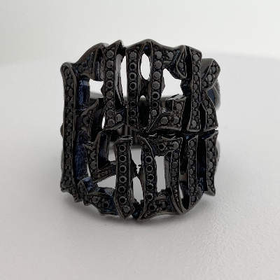 ETCHED / PAVE"FUCK YOU"RING / SILVER / BLACK ZIRCONIA / BLACK RUTHENIUM